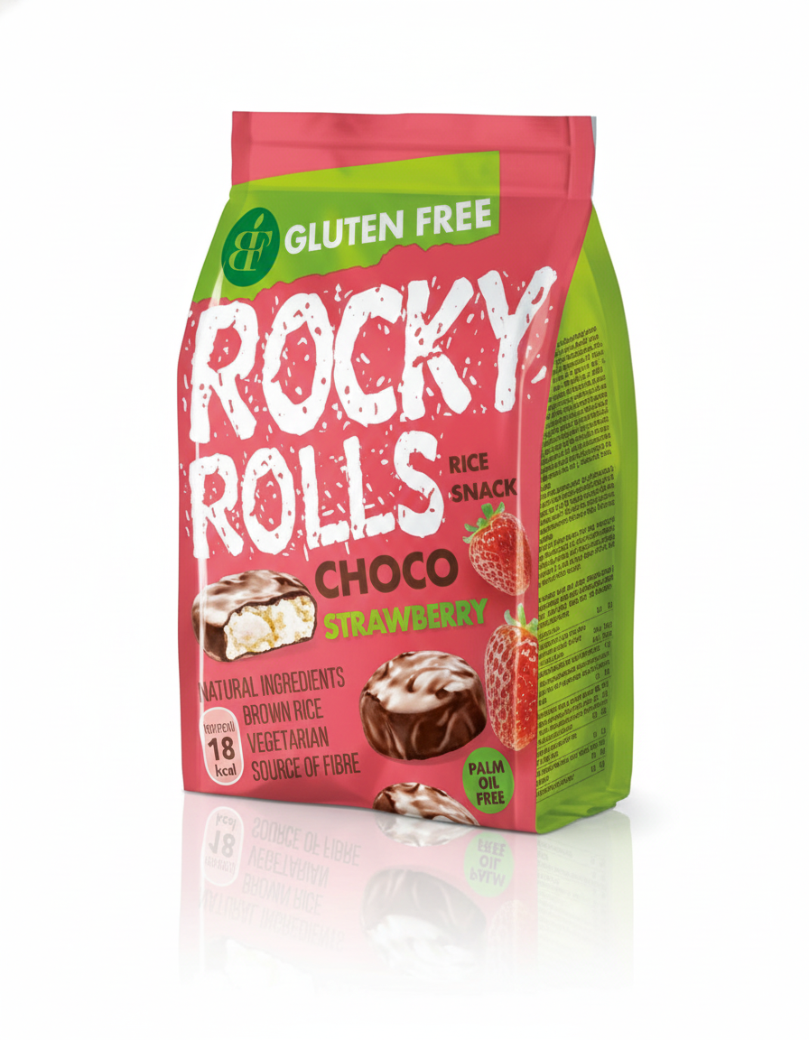 ROCKY ROLLS CHOCO BF 70G STRAWBERRY